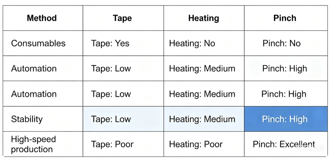 Comparison table of electrode calendering compensation methods tape heating pinch