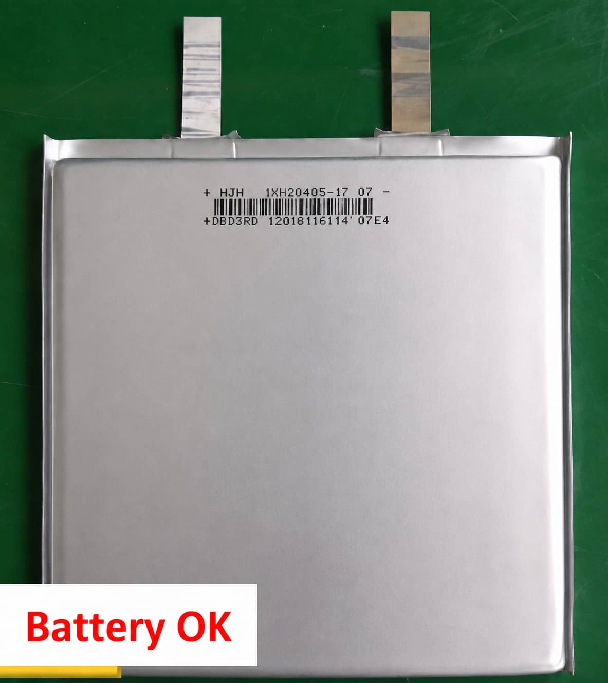 Flat qualified lithium-ion pouch cell maintaining a smooth surface and stable shape after long-cycle testing.