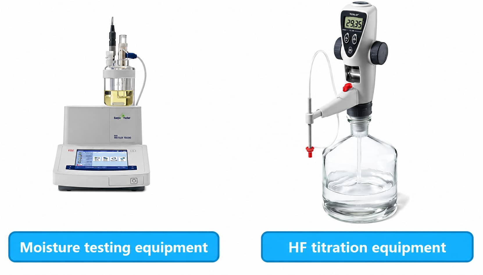 Karl Fischer moisture analyzer for measuring trace water content in lithium-ion battery electrolyte samples during electrolyte quality control.